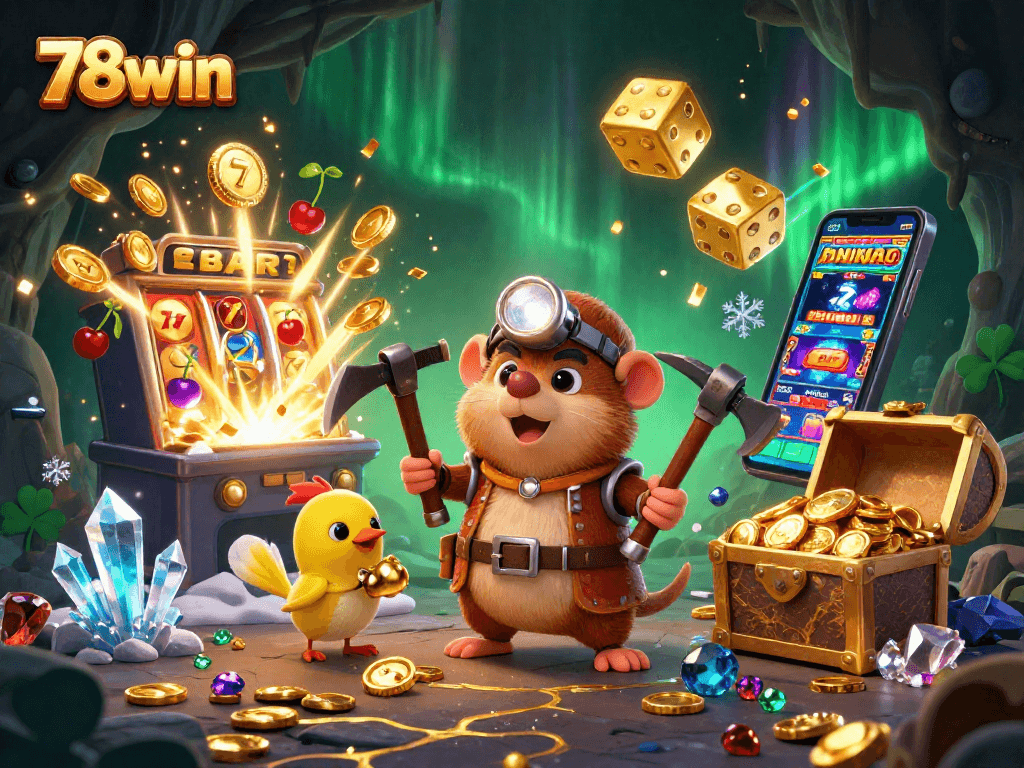 Spin to win with 78win in a vibrant, action-packed casino scene full of rewards and excitement.