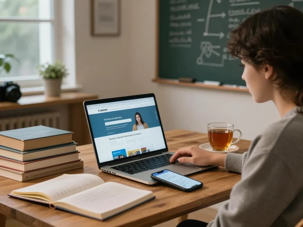 Hausaufgaben Löser online hilft einem Schüler in einem Lernraum mit Bildungsmaterialien.