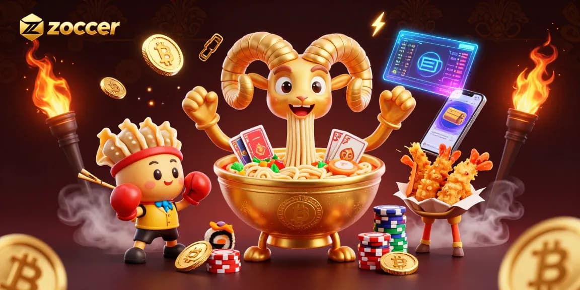 Zoccer wins big with vibrant casino scene, showcasing dynamic characters and crypto elements
