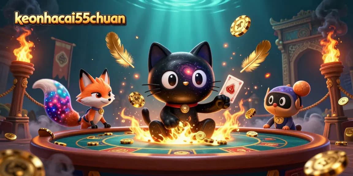 Engage with keonhacai55chuan's cosmic casino, where a black hole cat draws in winning chips and cards.