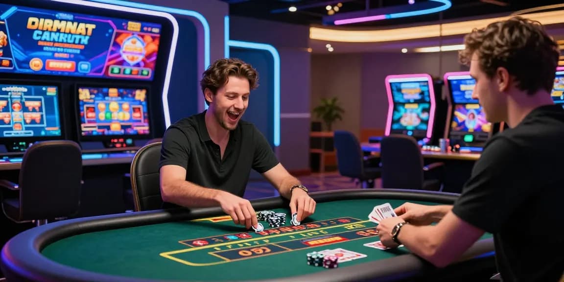 Exciting scene of a player enjoying FAFA828 in a vibrant online casino atmosphere with live dealer games and modern designs.