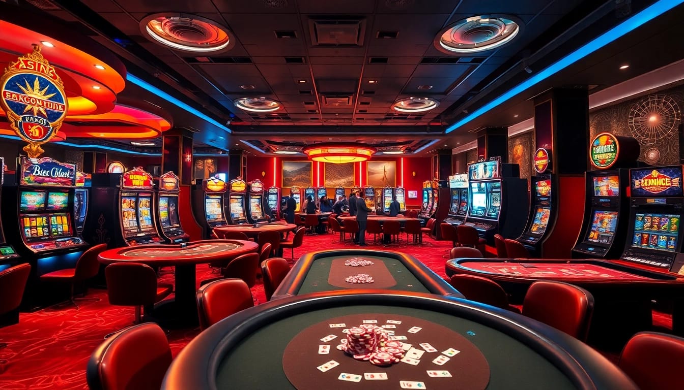 Erleben Sie casinospiele an eleganten Spieltischen in einem aufregenden Casino-Ambiente.