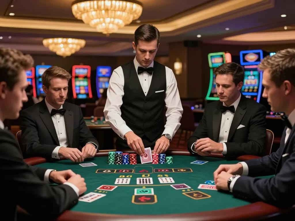 CM88 players engaged in an exciting blackjack game with focused strategy at a luxury casino