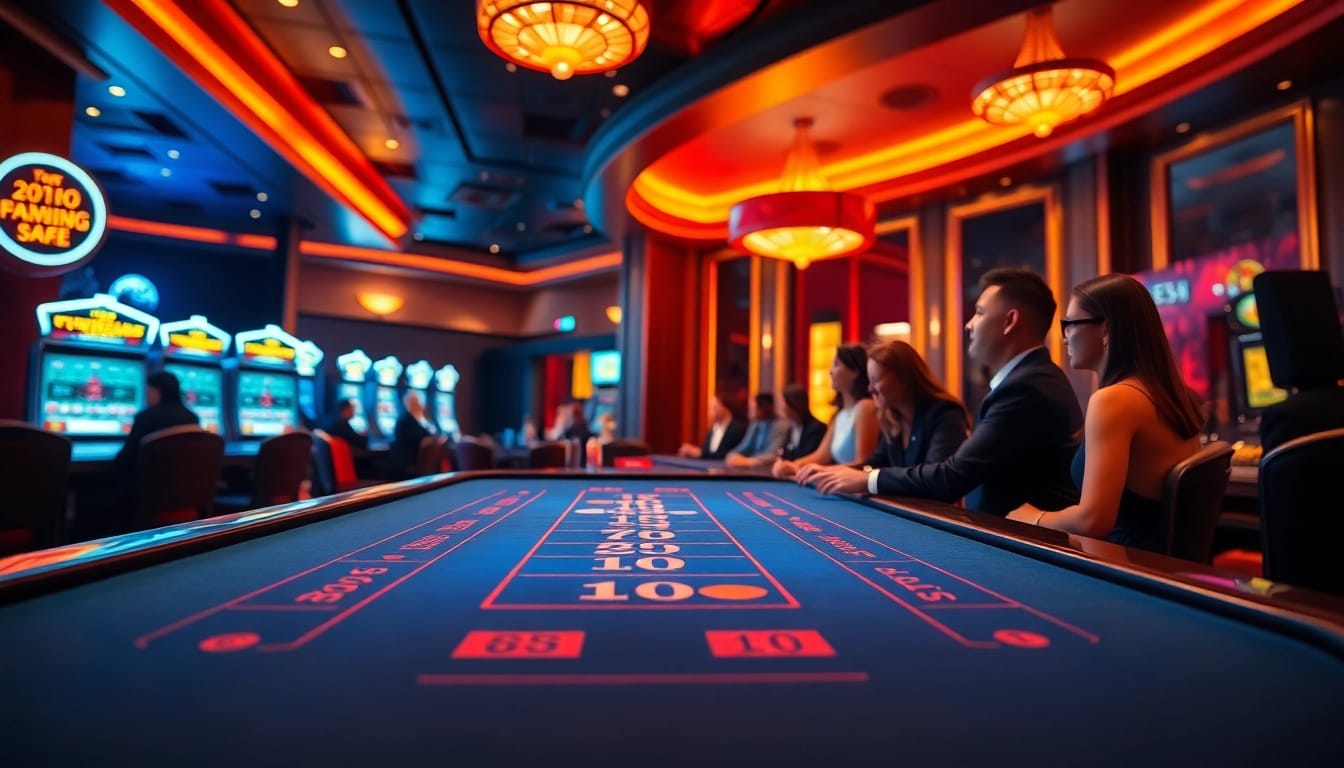 Az online casino izgalmas területe, ahol játékosok élvezik a játékot egy elegáns asztalnál.