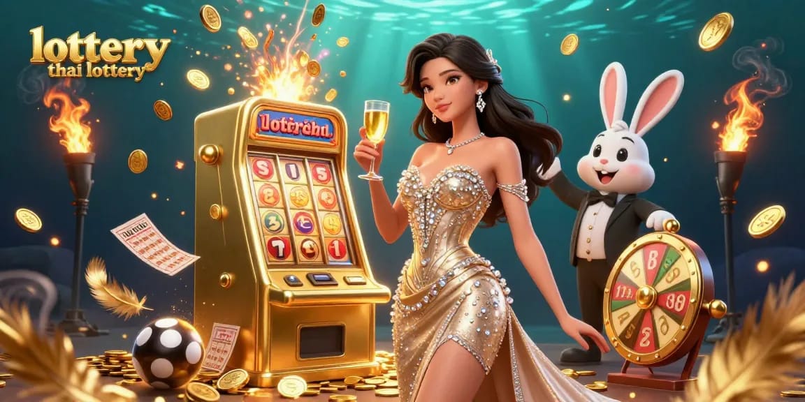 Engage with the thrilling lottery thai lottery scene featuring a glamorous woman and lively elements.