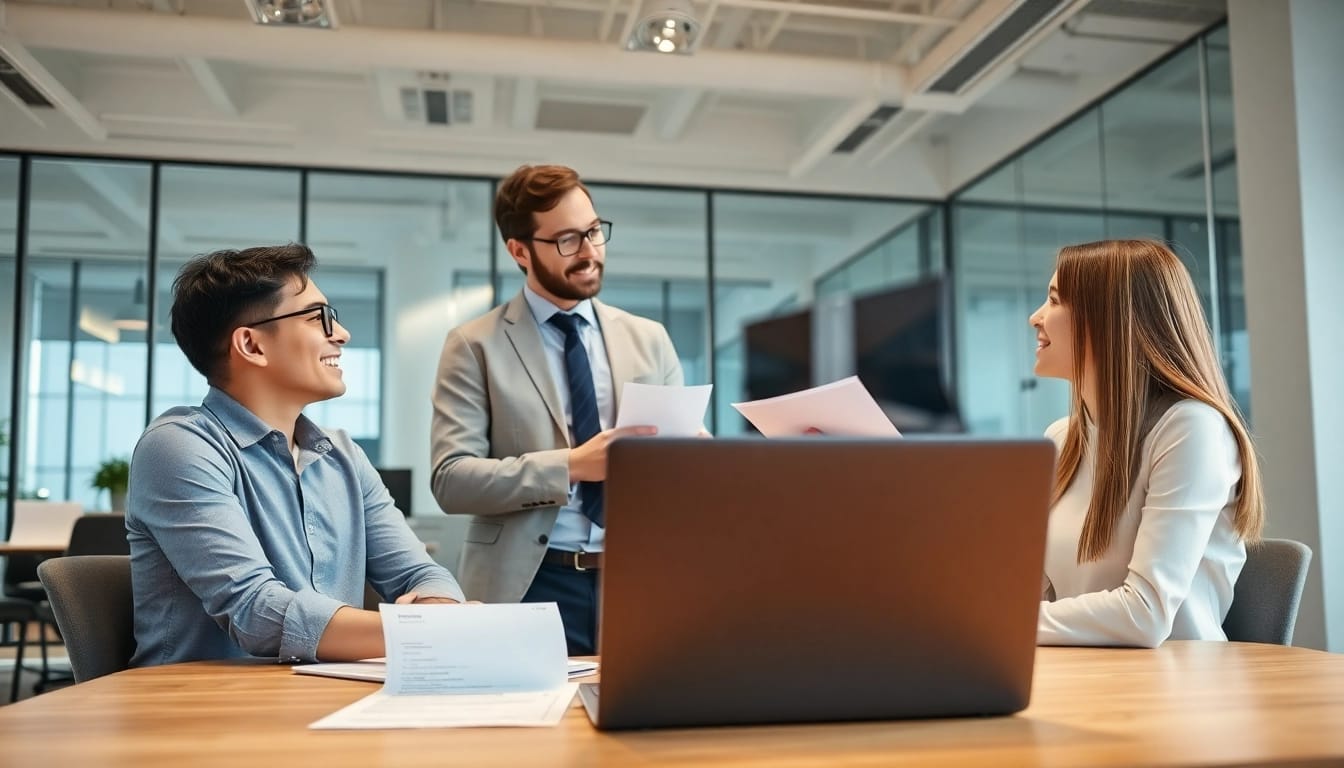 Headhunter Ingenieure führt engagierte Gespräche zur Talentakquise in modernem Büro.