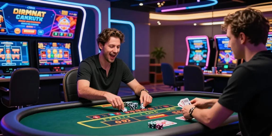 Exciting scene of a player enjoying FAFA828 in a vibrant online casino atmosphere with live dealer games and modern designs.