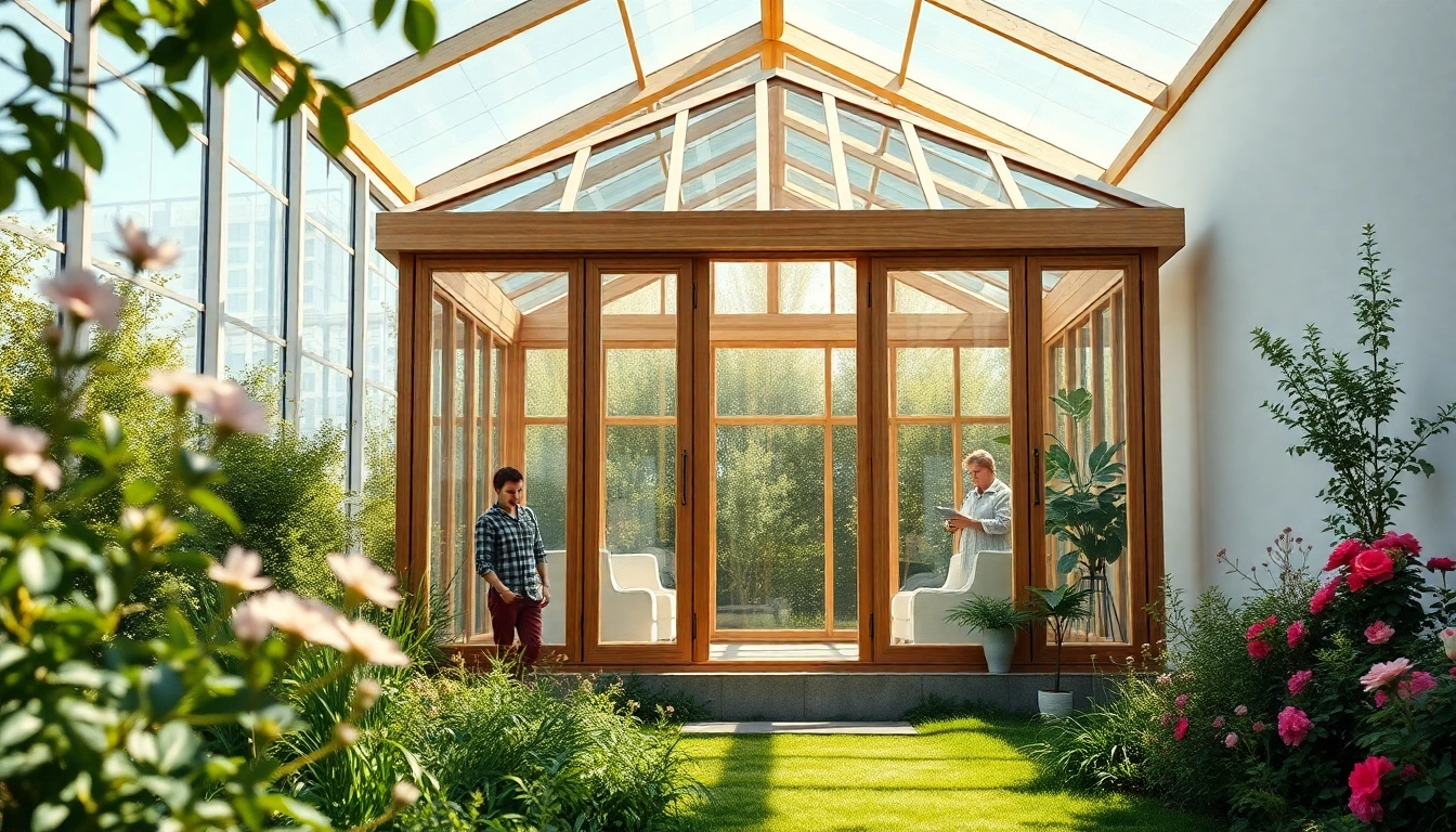 Direkt zur Website: Baustelle fuer einen modernen Wintergarten mit hellen Fenstern.