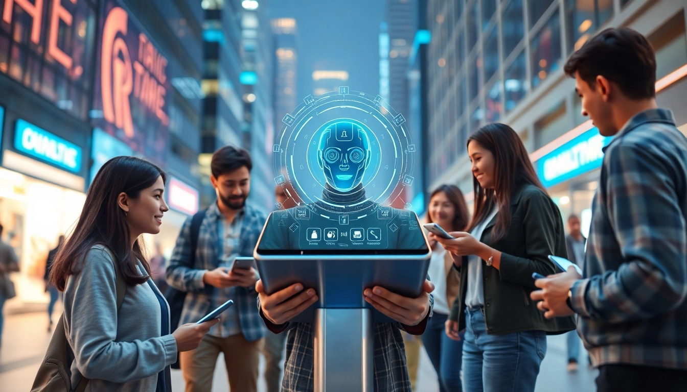 AI interaction scene for users aged 18+, showcasing innovative technology and diverse engagement.