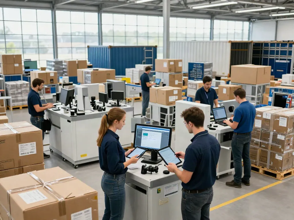 OCARGO Bielefeld: Logistikteam arbeitet effizient im modernen Lagerhaus.