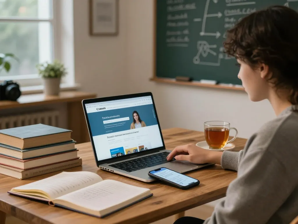 Hausaufgaben Löser online hilft einem Schüler in einem Lernraum mit Bildungsmaterialien.