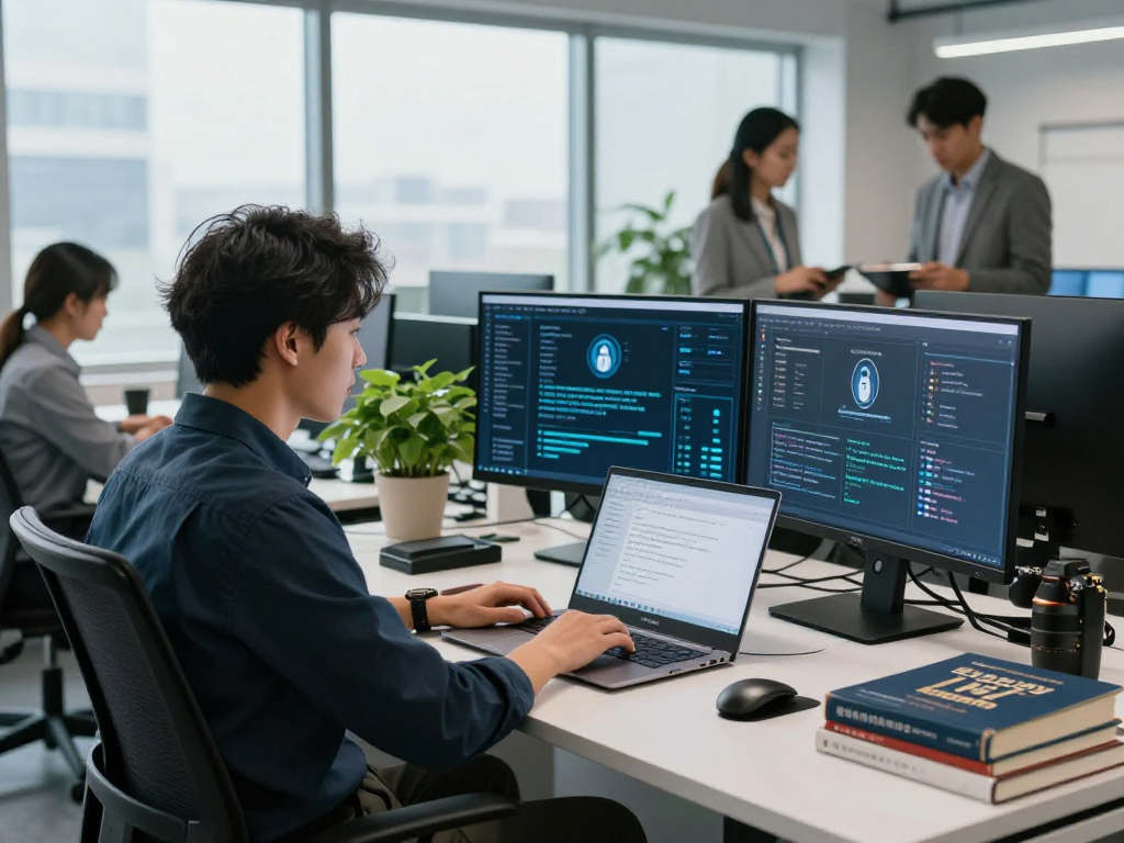 Daten- und IT-Sicherheit Dienstleistung in a professional cybersecurity office, showcasing advanced security analytics in action.
