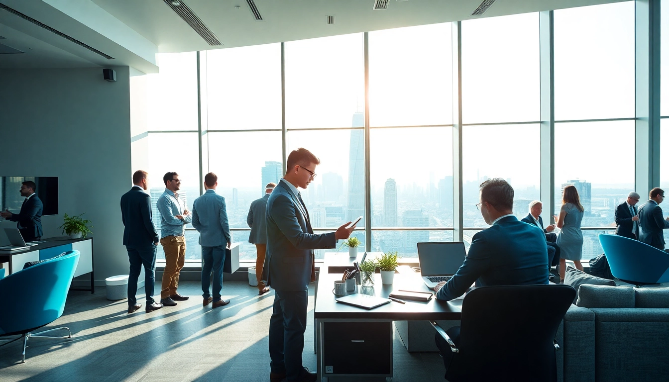 Headhunter Schweiz in einem modernen Büro, das professionellen Charakter und engagierte Gespräche zeigt.
