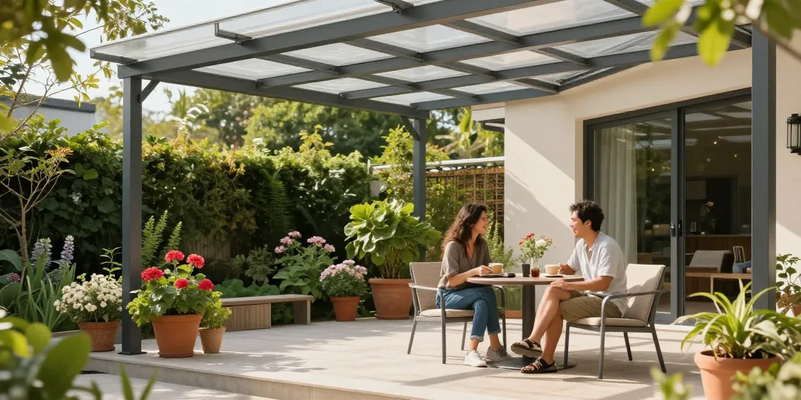 Eine Terrassenüberdachung schützt die Terrasse und schafft eine einladende Atmosphäre für entspannte Nachmittage.