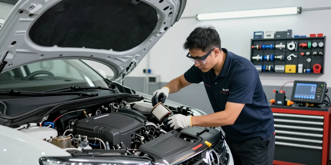 DPF Reinigung Laatzen durch Fachtechniker in einer modernen Kfz-Werkstatt.