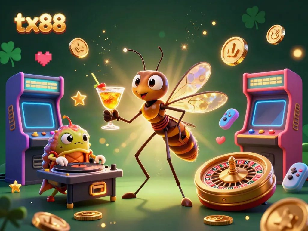 Experience a vibrant tx88 casino scene with energetic characters and dynamic gaming elements.