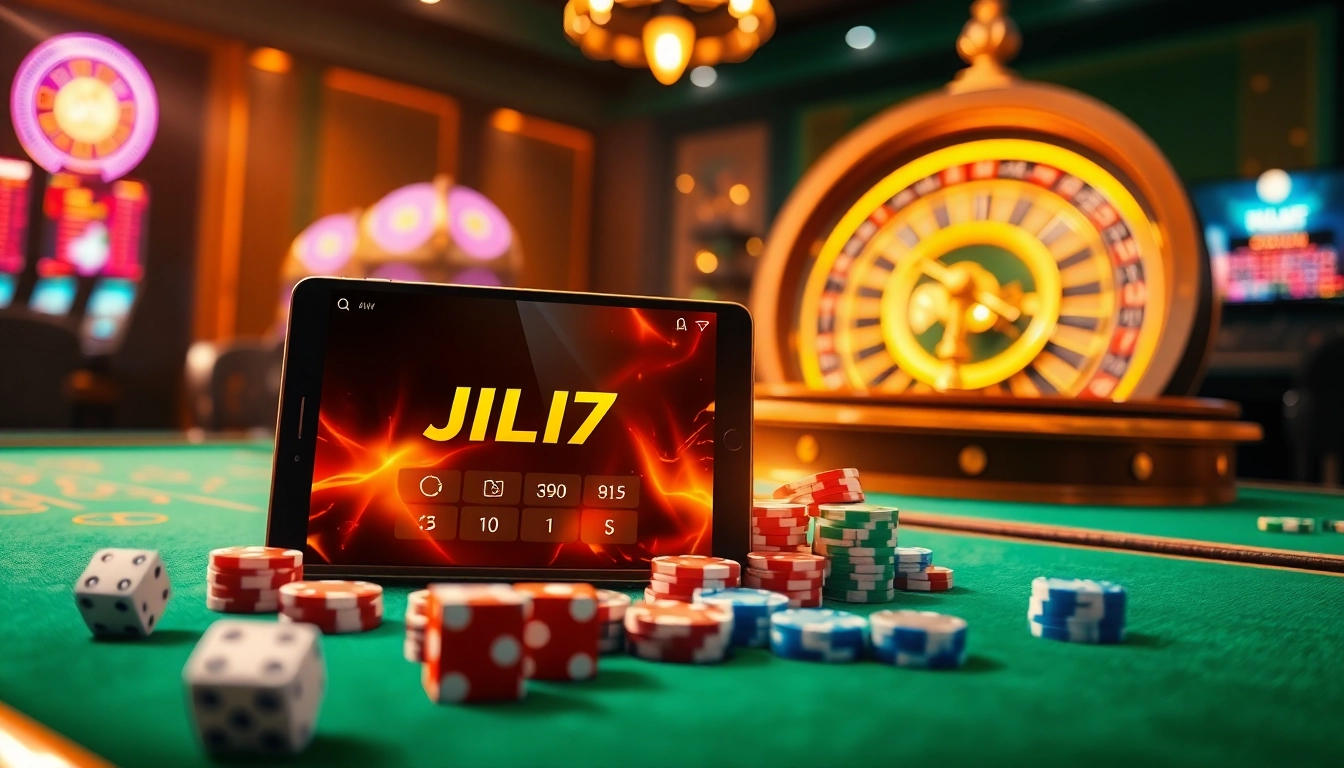 Engage in thrilling gameplay at JILI7 with vibrant online casino elements showcasing excitement and luxury.